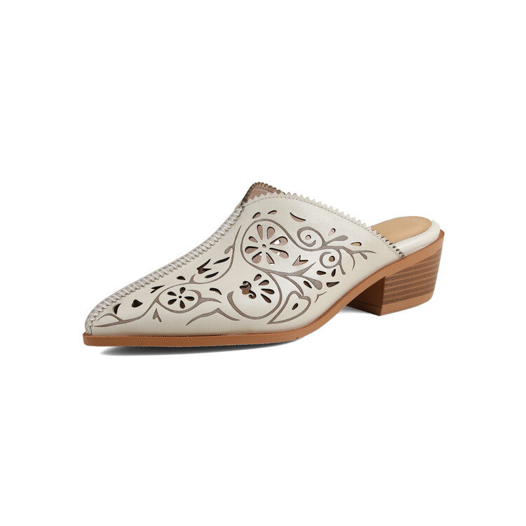 Top Layer Cowhide High Heel Non-slip Closed-toe Slippers Beige Luxeara