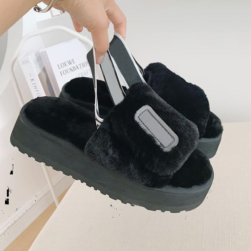 Wool Slippers Disco Slide Thick-Soled Women Slippers Luxeara