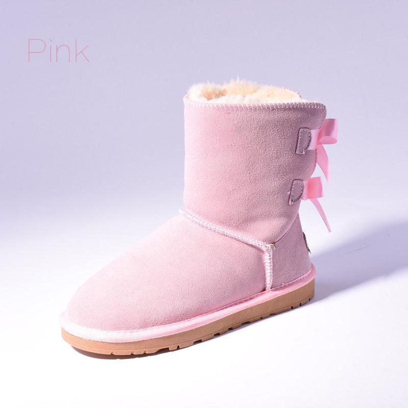 Snow Boots Women's Warm Fur Baileys Bow Boots Pink Luxeara