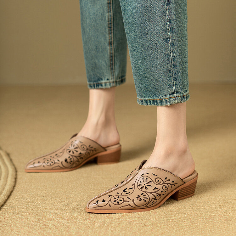 Top Layer Cowhide High Heel Non-slip Closed-toe Slippers Luxeara