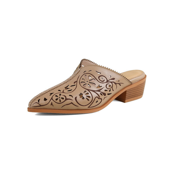 Top Layer Cowhide High Heel Non-slip Closed-toe Slippers Apricot Luxeara