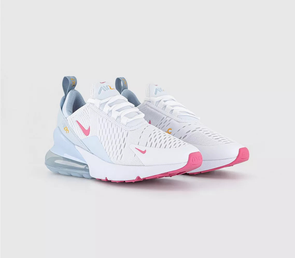Nike Air Max 270 Shoes White Pinksicle Blue Tint Light Armory Blue Nike