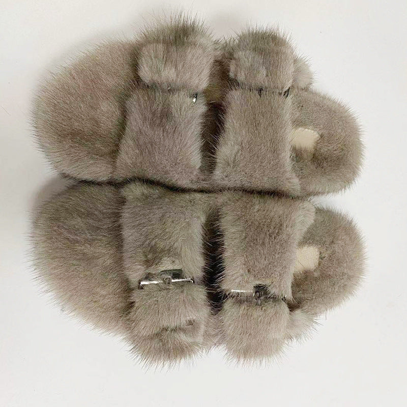 Solid Color Thick Bottom Double-breasted Cotton Slippers Silver blue Luxeara