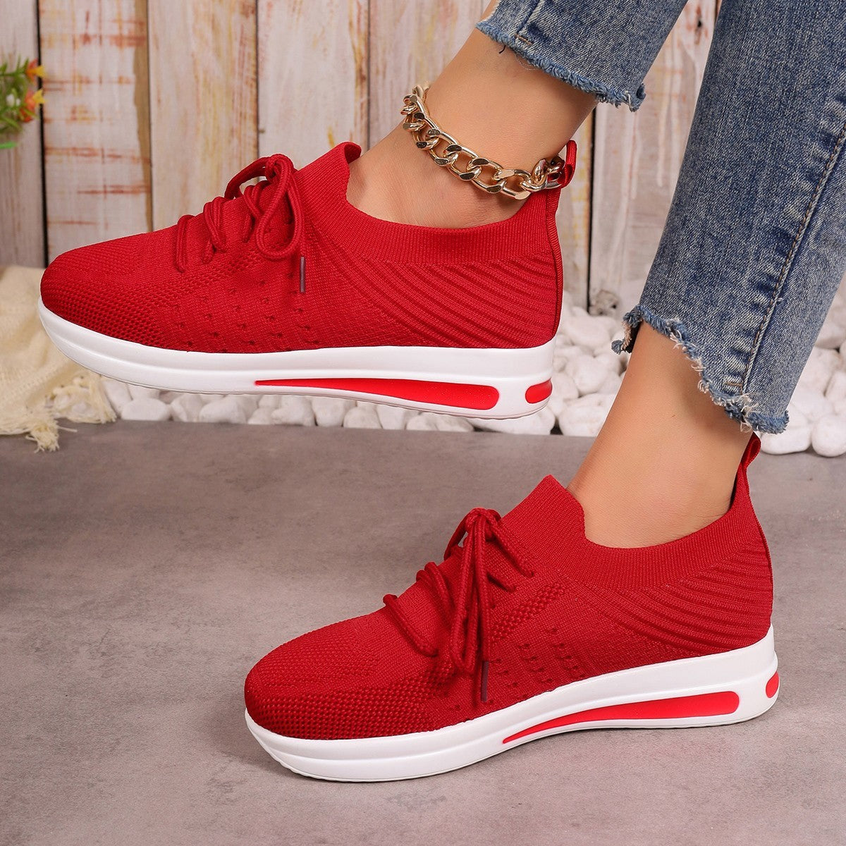 Women's Breathable Fly-Knit Sneakers - Lightweight Casual Shoes for Everyday Comfort Luxeara