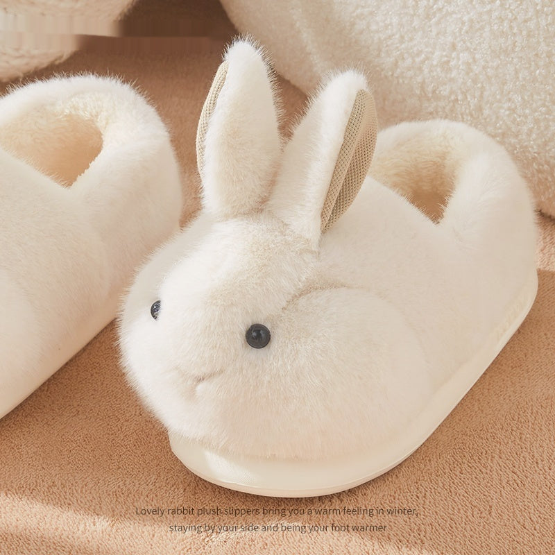 Cute Rabbit Plush Cotton Slippers for Women – Cozy Indoor House Slippers Rice White Bag Style Luxeara