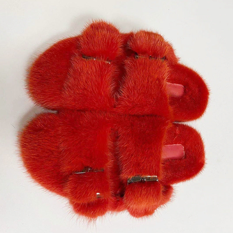 Solid Color Thick Bottom Double-breasted Cotton Slippers Red Luxeara