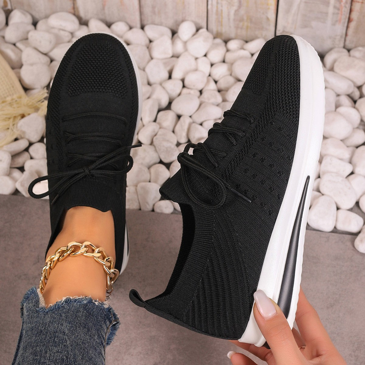 Women's Breathable Fly-Knit Sneakers - Lightweight Casual Shoes for Everyday Comfort Luxeara
