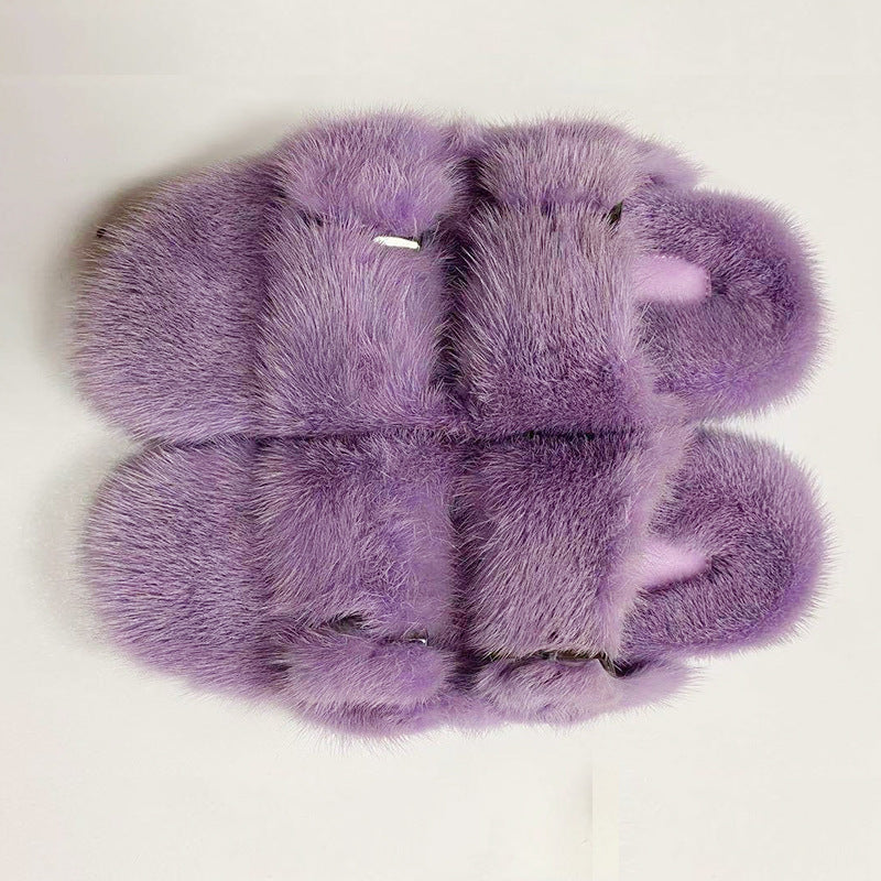 Solid Color Thick Bottom Double-breasted Cotton Slippers Taro purple Luxeara