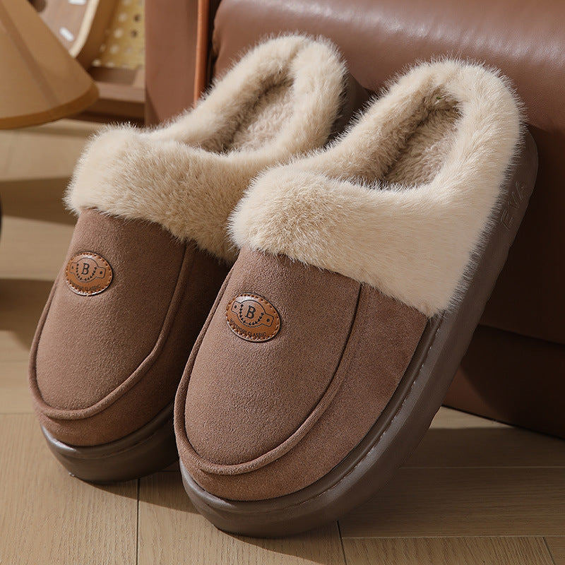 Men's Winter Plush Slippers - Warm Suede Indoor Non-Slip House Shoes Brown Luxeara