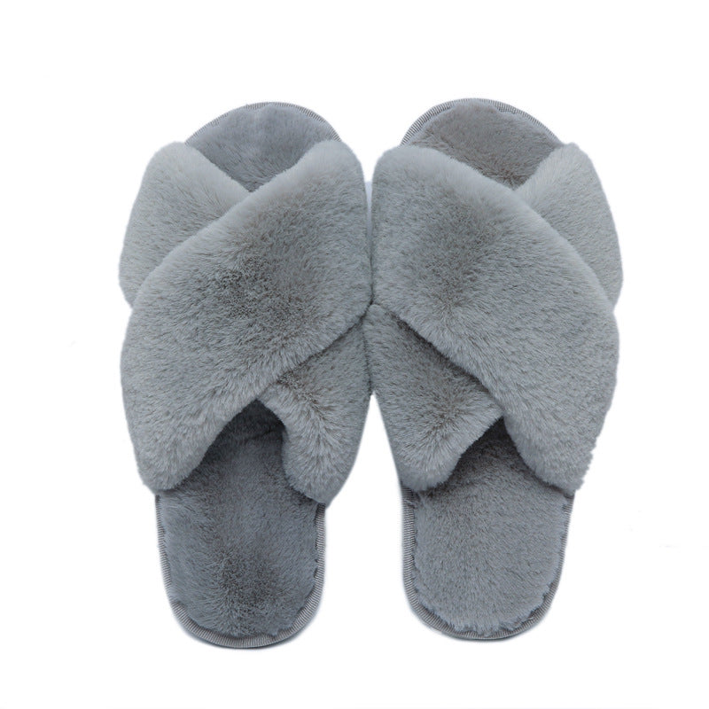 Low Heel Flat Simple Warm Comfortable Plush Slippers Home Floor Slippers Gray Luxeara