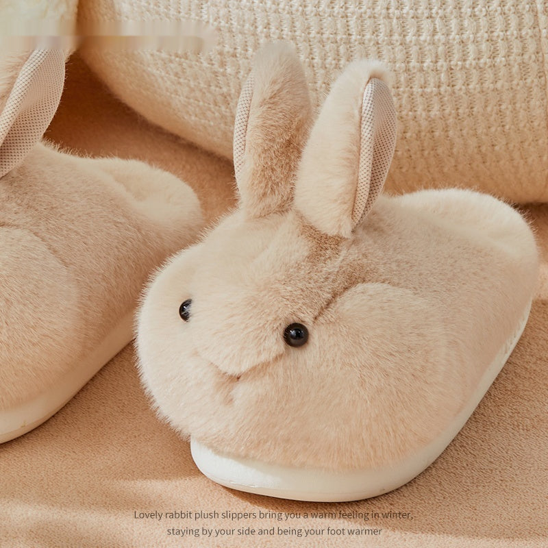 Cute Rabbit Plush Cotton Slippers for Women – Cozy Indoor House Slippers Apricot Luxeara