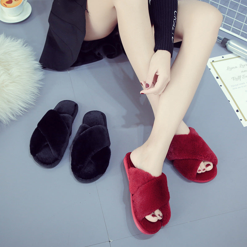 Low Heel Flat Simple Warm Comfortable Plush Slippers Home Floor Slippers Luxeara