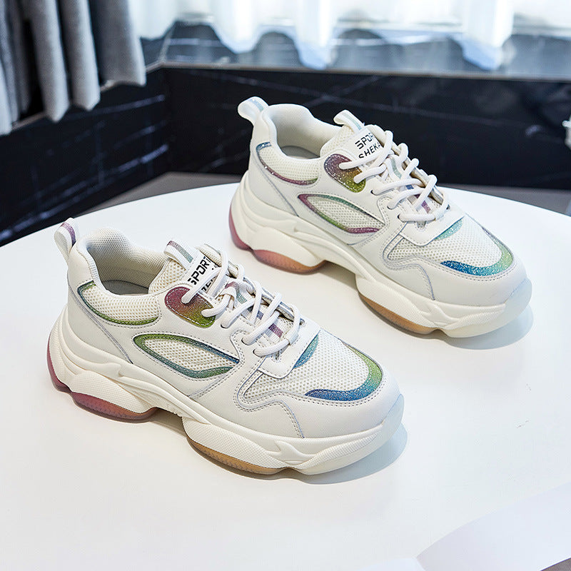 Women Platform Casual Shoes Reflective Fashion Sports White Sneakers Color Luxeara