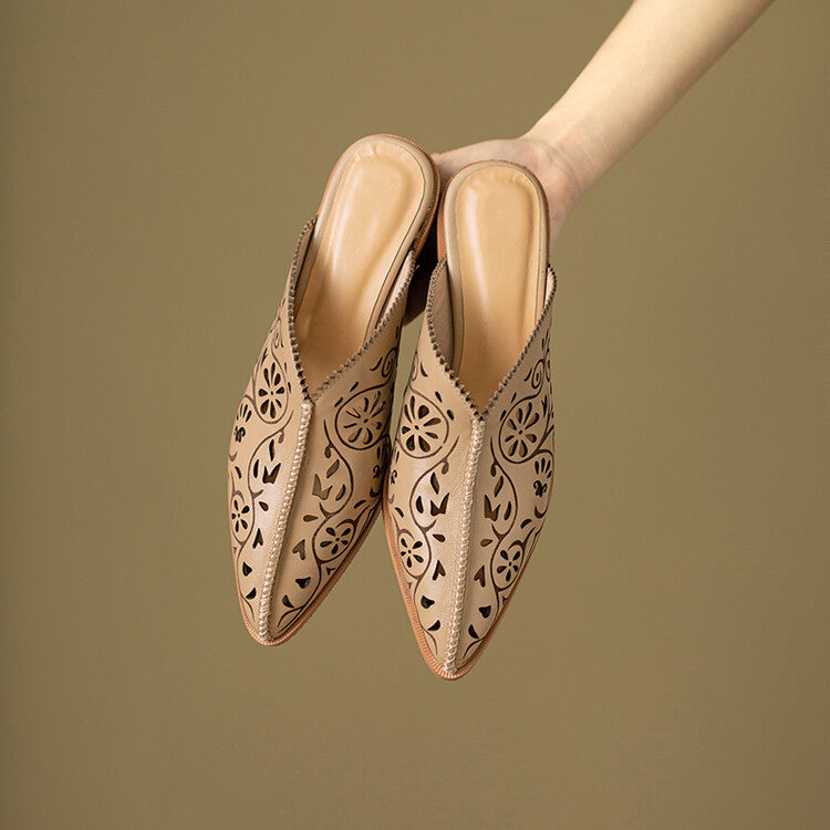 Top Layer Cowhide High Heel Non-slip Closed-toe Slippers Luxeara