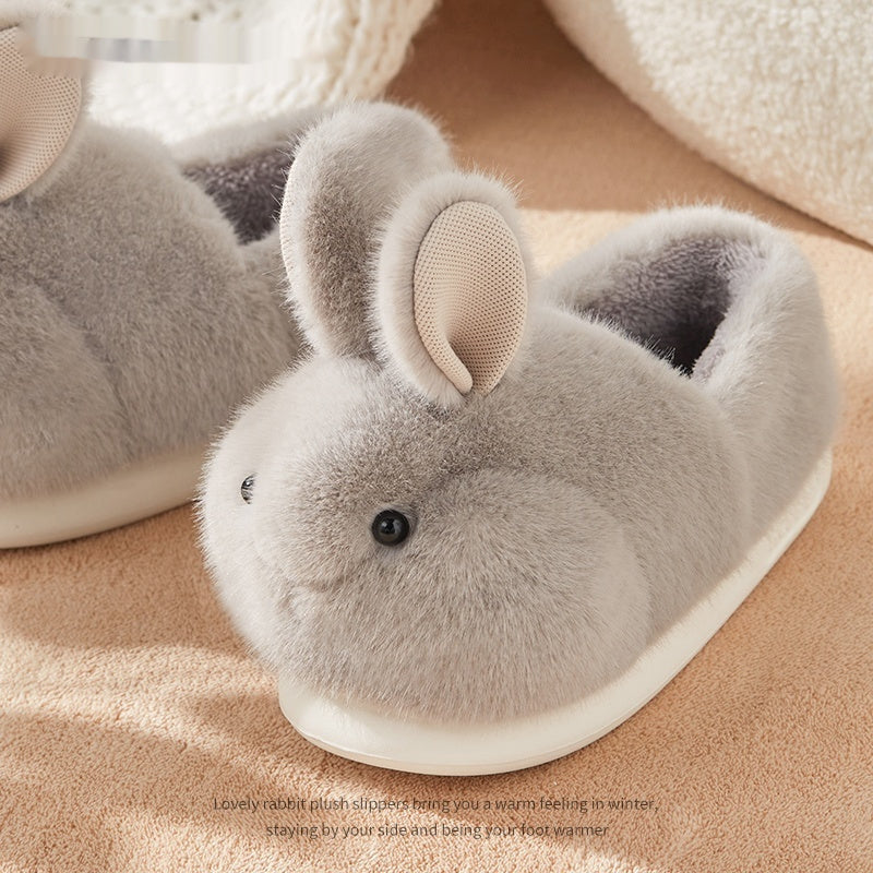 Cute Rabbit Plush Cotton Slippers for Women – Cozy Indoor House Slippers Grey Bag Style Luxeara