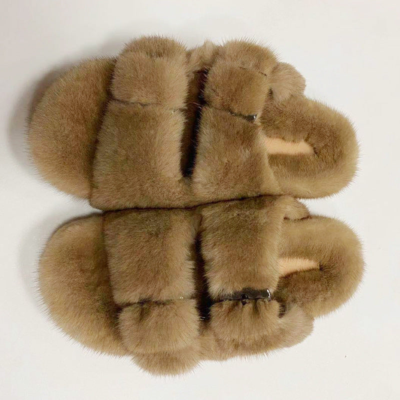 Solid Color Thick Bottom Double-breasted Cotton Slippers Bright red coffee Luxeara