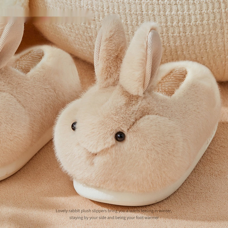 Cute Rabbit Plush Cotton Slippers for Women – Cozy Indoor House Slippers Apricot Bag Style Luxeara