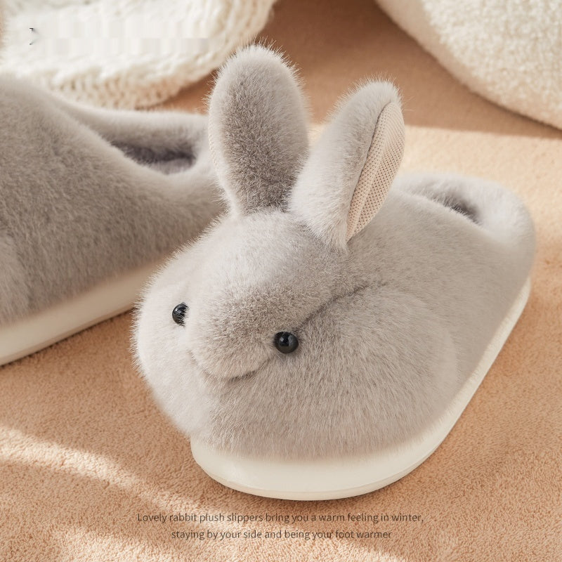 Cute Rabbit Plush Cotton Slippers for Women – Cozy Indoor House Slippers Grey Luxeara