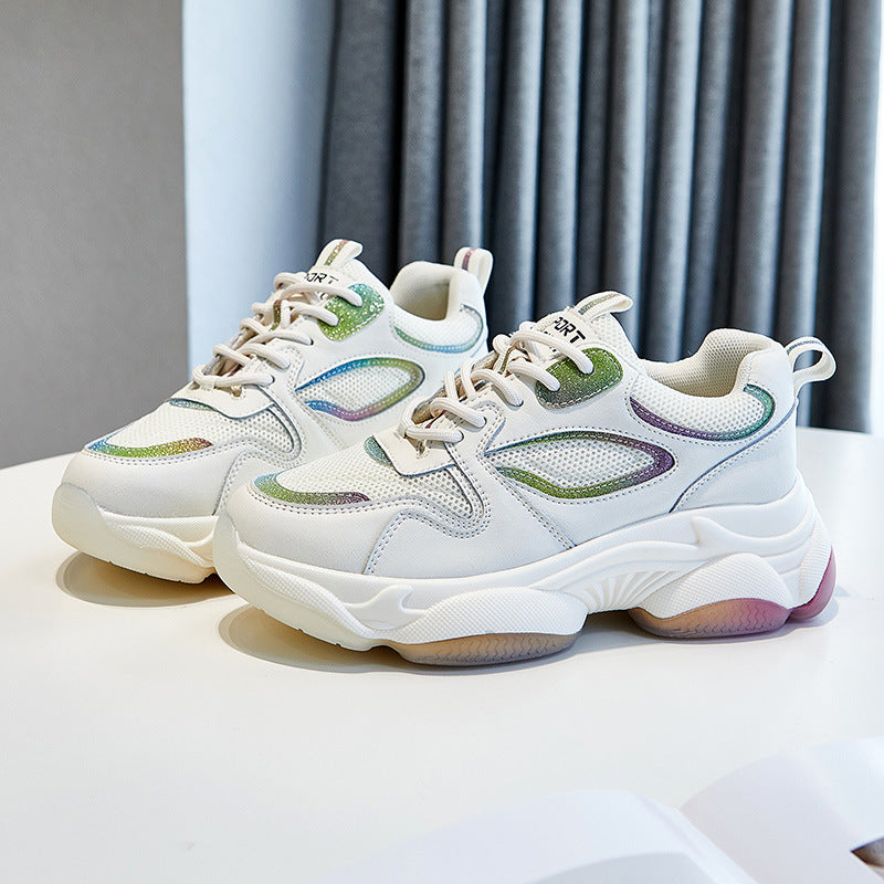 Women Platform Casual Shoes Reflective Fashion Sports White Sneakers Luxeara