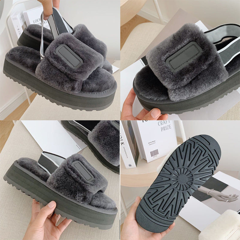 Wool Slippers Disco Slide Thick-Soled Women Slippers Luxeara