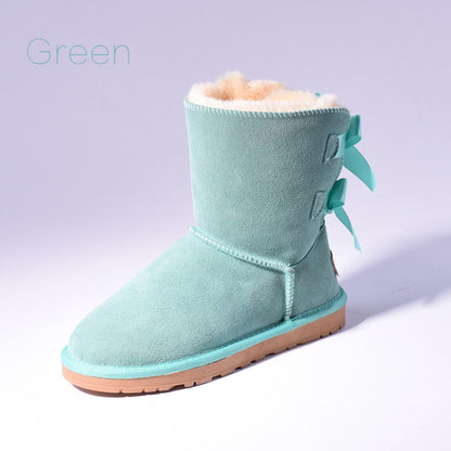 Snow Boots Women's Warm Fur Baileys Bow Boots Green Luxeara