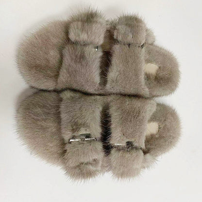 Solid Color Thick Bottom Double-breasted Cotton Slippers Silver blue Luxeara