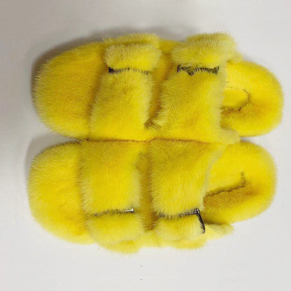 Solid Color Thick Bottom Double-breasted Cotton Slippers Chick yellow Luxeara