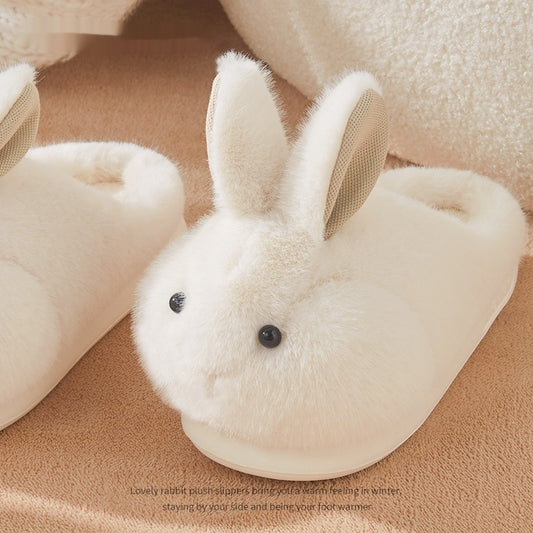 Cute Rabbit Plush Cotton Slippers for Women – Cozy Indoor House Slippers Rice White Luxeara