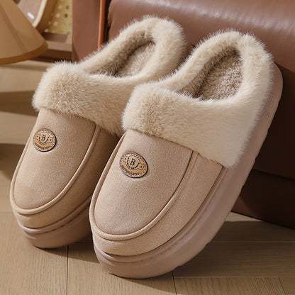 Men's Winter Plush Slippers - Warm Suede Indoor Non-Slip House Shoes Khaki Luxeara