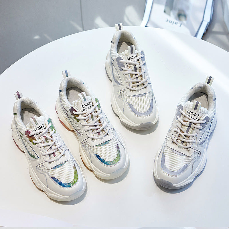 Women Platform Casual Shoes Reflective Fashion Sports White Sneakers Luxeara