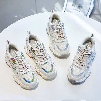 Women Platform Casual Shoes Reflective Fashion Sports White Sneakers Luxeara