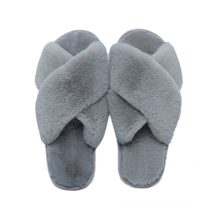 Low Heel Flat Simple Warm Comfortable Plush Slippers Home Floor Slippers Gray Luxeara