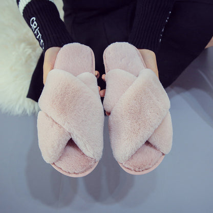 Low Heel Flat Simple Warm Comfortable Plush Slippers Home Floor Slippers Pink Luxeara