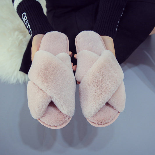Low Heel Flat Simple Warm Comfortable Plush Slippers Home Floor Slippers Pink Luxeara