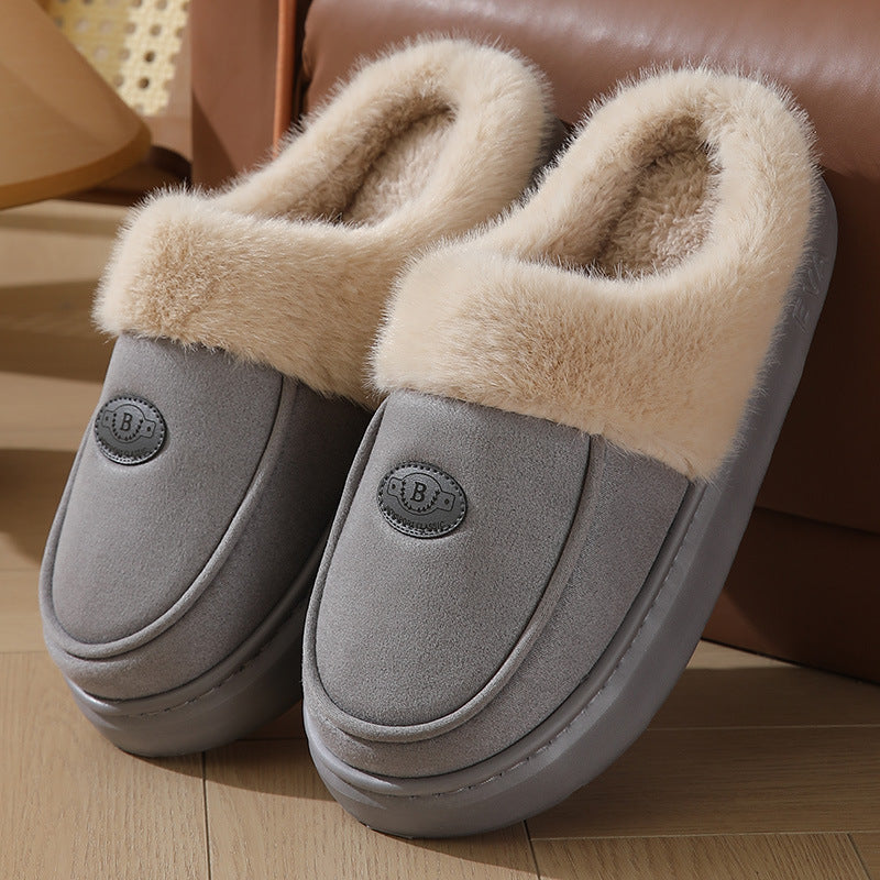 Men's Winter Plush Slippers - Warm Suede Indoor Non-Slip House Shoes Grey Luxeara